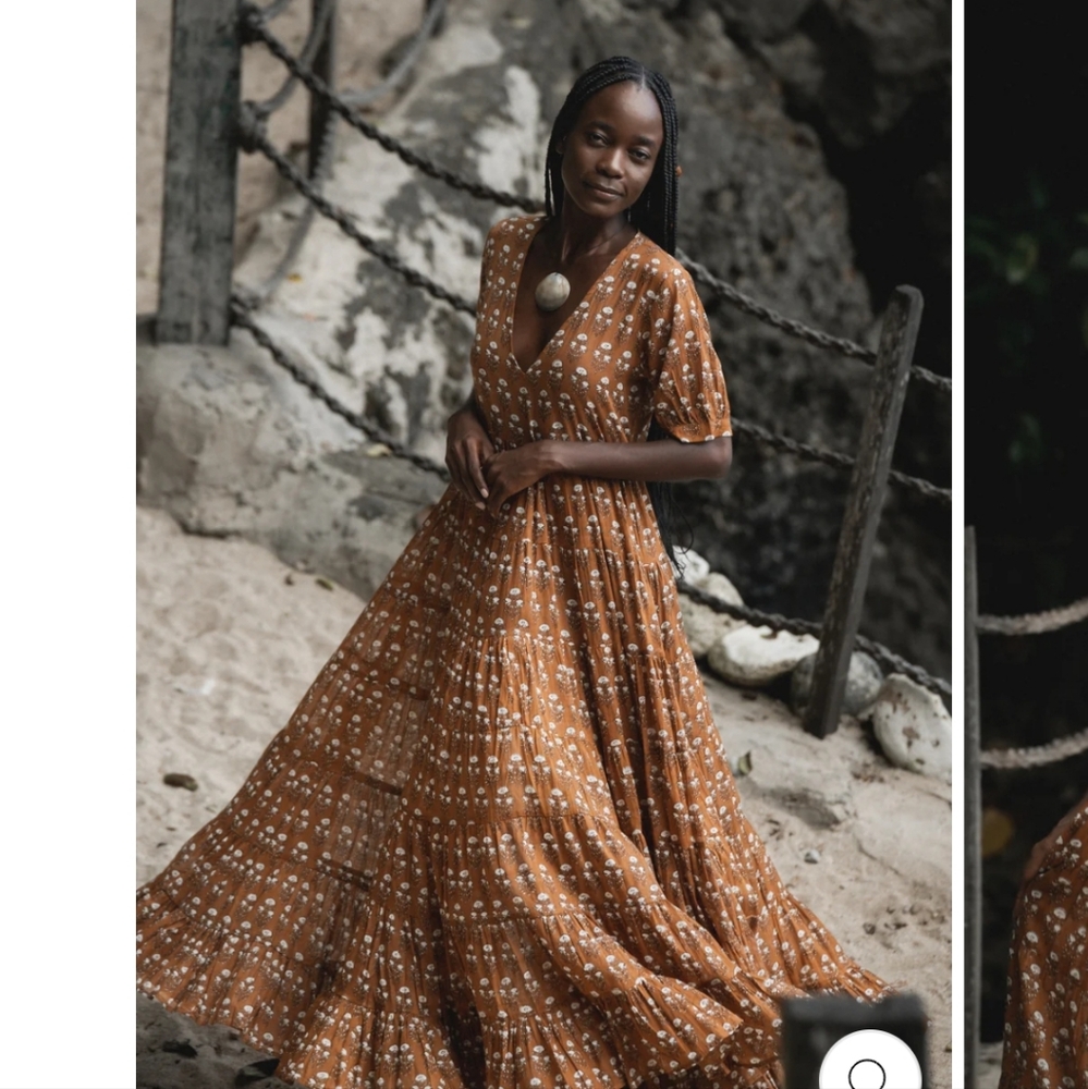 Daughters of India Chaaya Maxi Dress in Chai Cotton tiered vneck maxi dress - Picture 5 of 13